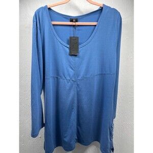 NOELLE BLUE TUNIC WOMENS  SIZE XXL LONG SLEEVE BUTTON ON SLEEVES